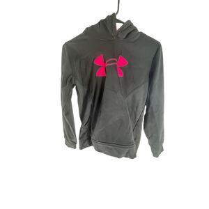 Under Arnour Girls Black Pink Loose Fit Pullover Hoodie Youth Size Large